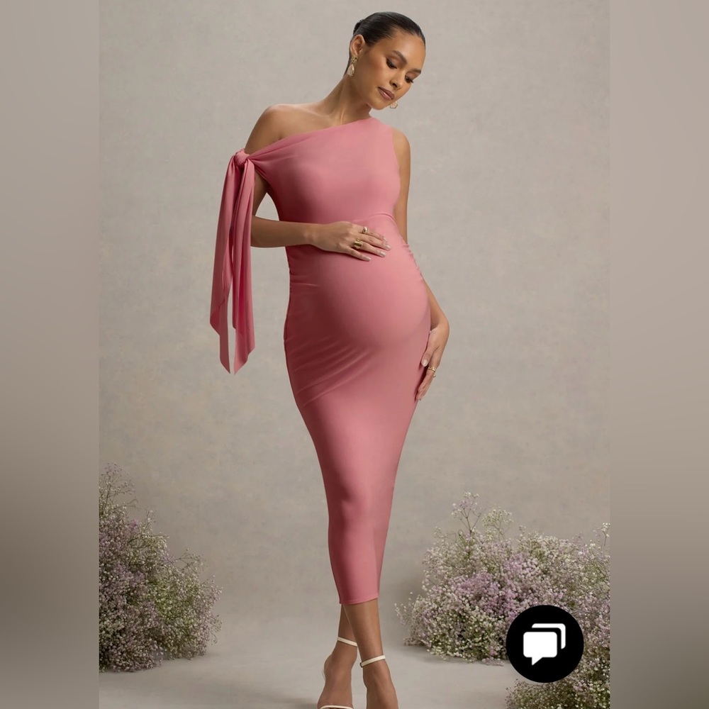 NWT Club London Elegant Pink One-Shoulder Maternity Dress